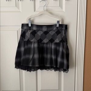 Disturbia Women's Black & Gray Plaid Mini Skirt with Lace Trim